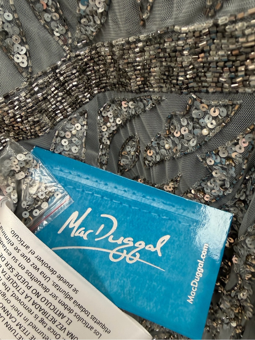 Mac Duggal Silver Sequined Midi Sheath Dress Size 14 - Picture 5 of 6